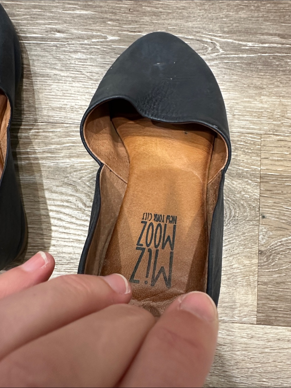Miz Mooz Navy Leather Slip-On Flats with Tan Insole - Picture 5 of 8